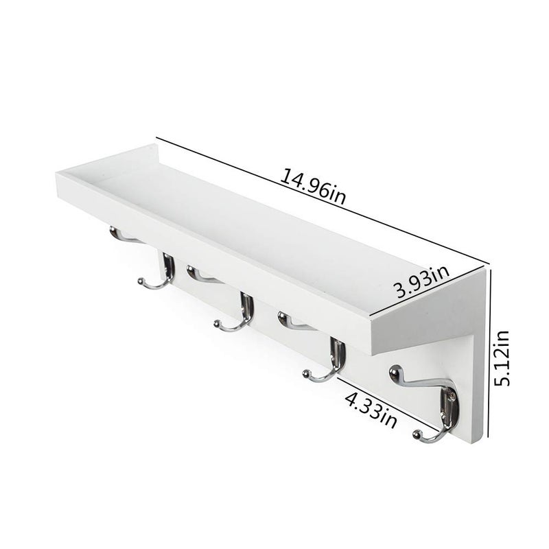 ZGZD White Wall Mounted Coat Rack with Shelf Entryway Hanging Shelves with 4 Double Hooks, Set of 2 - Image 5